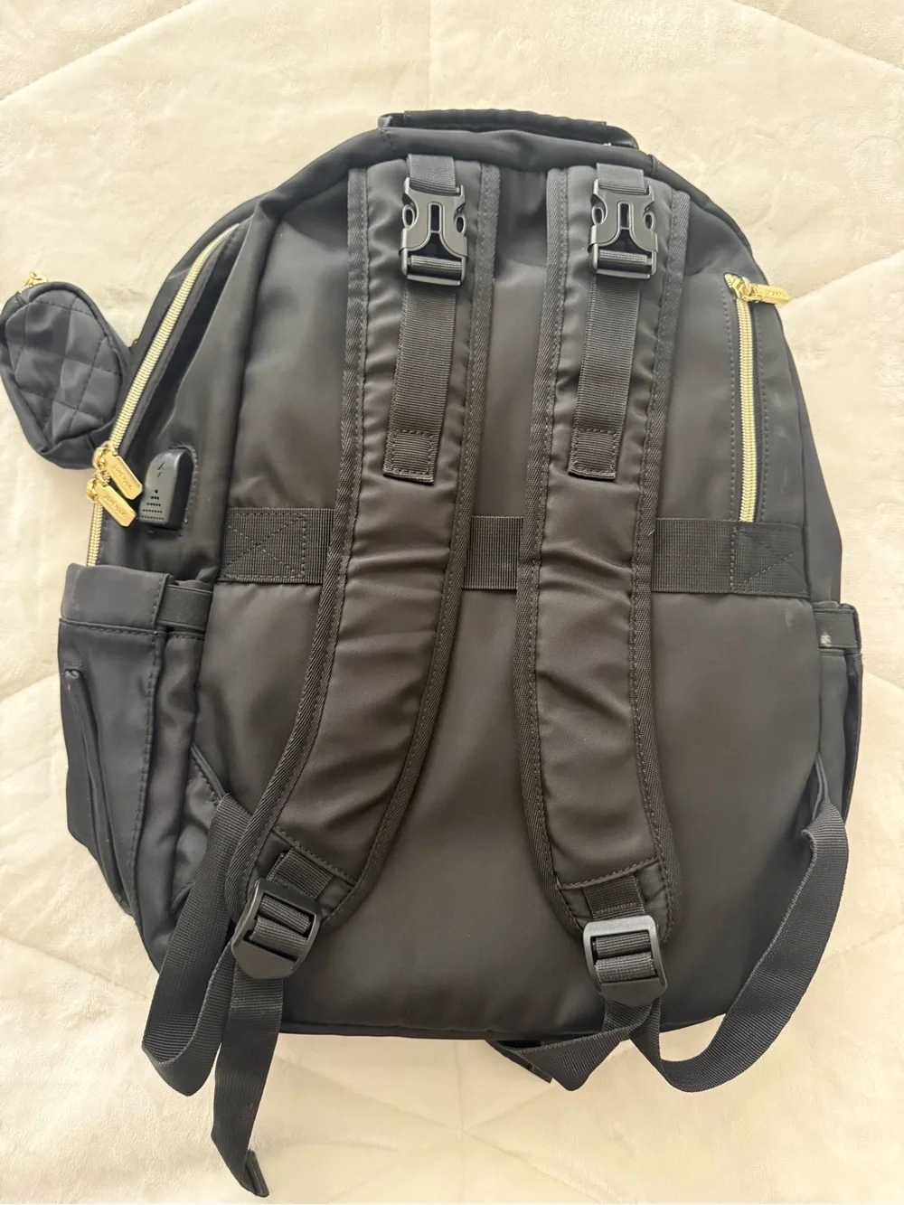 Black Quilted Backpack for Men